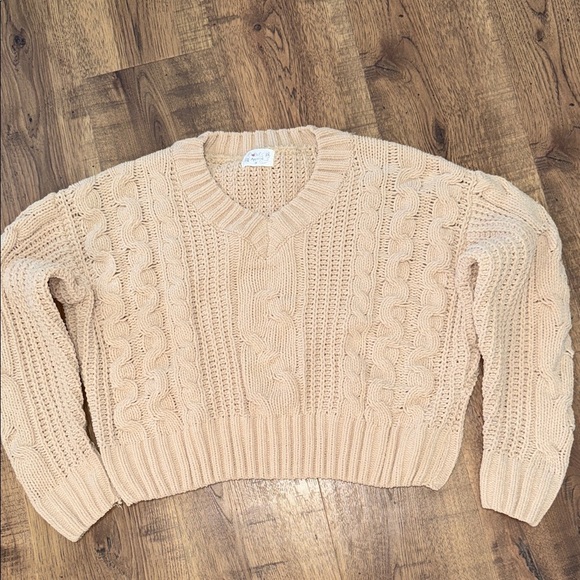 Sweaters - Poof Apparel Cable Knit V-Neck Sweater - Cream